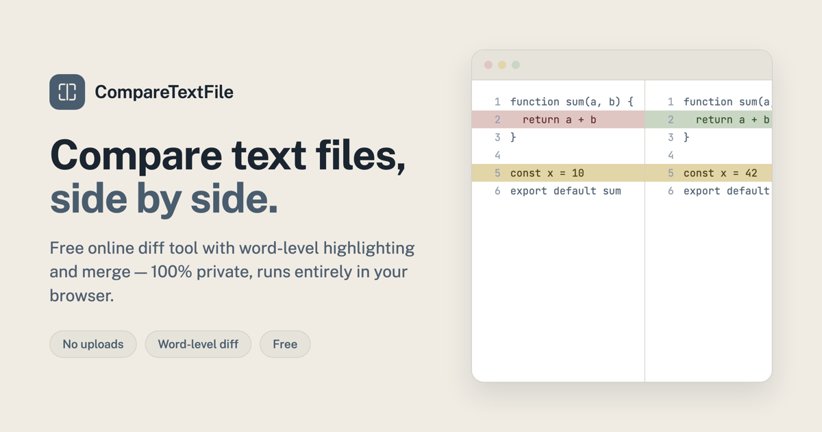 CompareTextFile — Compare Text Files Online, Free Diff Tool